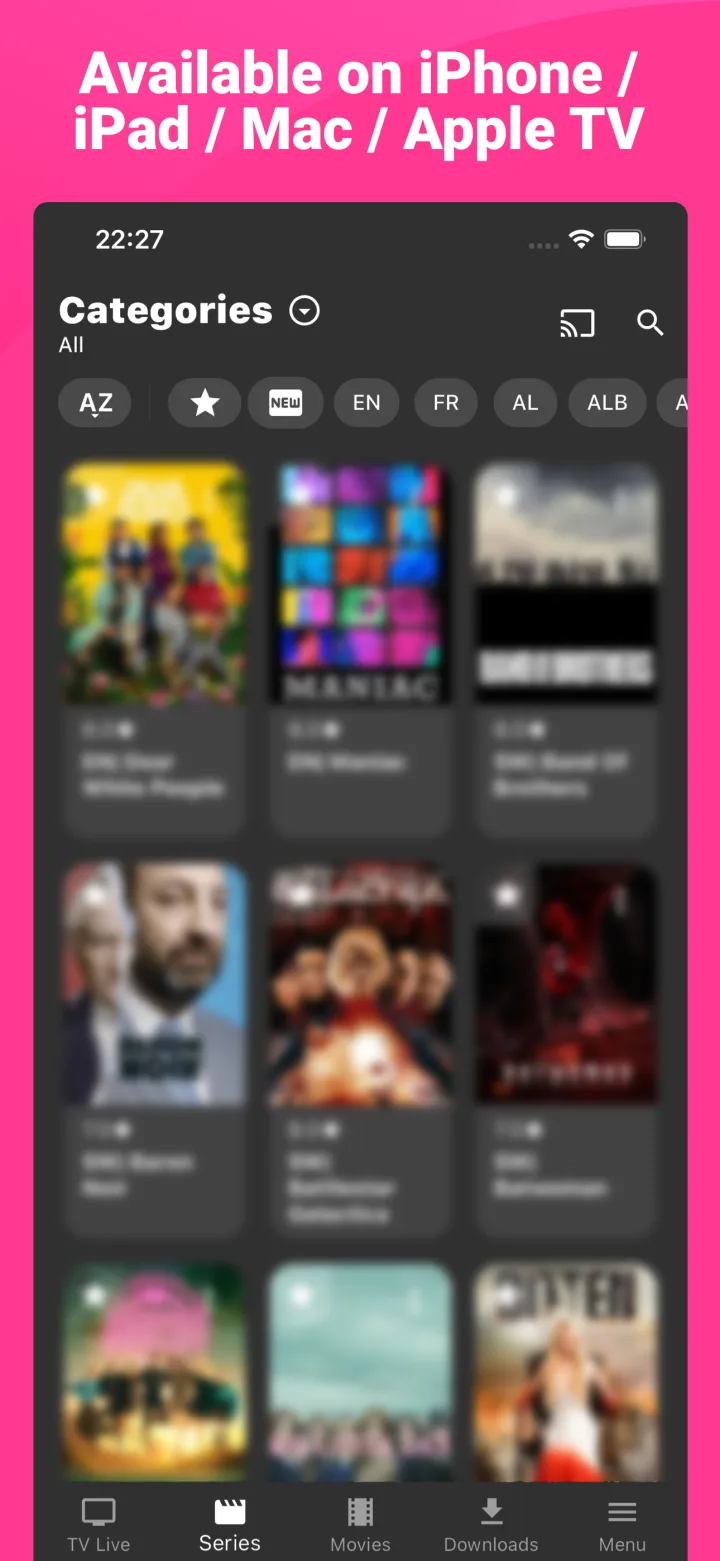 IPTV Expert mobiele bibliotheekindeling op Apple-apparaten