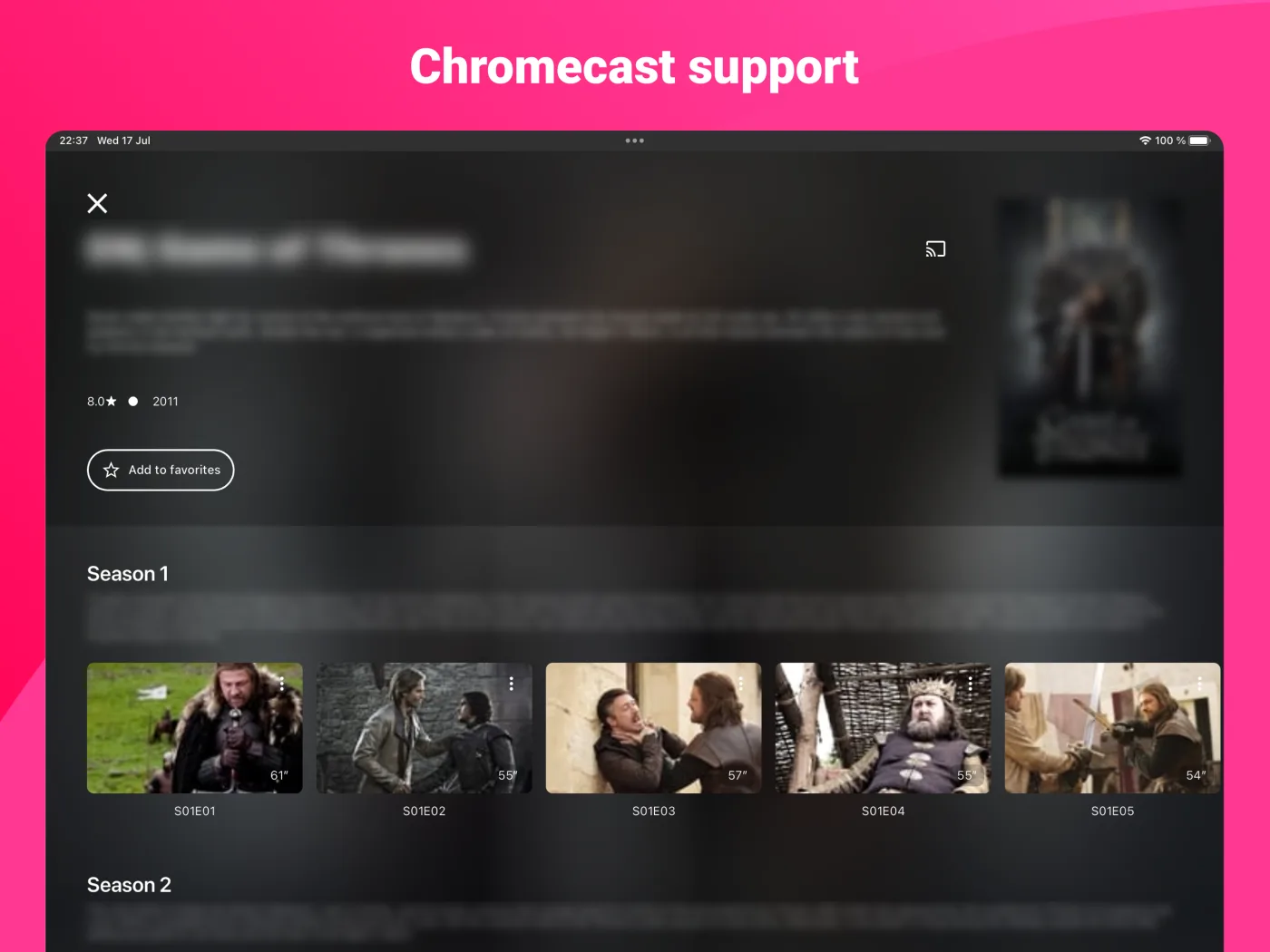 IPTV Expert tabletinhouddetailscherm met ondersteuning voor casten