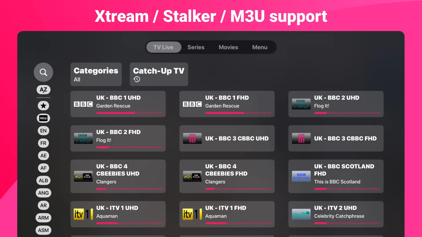 IPTV Expert televisie-indeling voor live kanalen